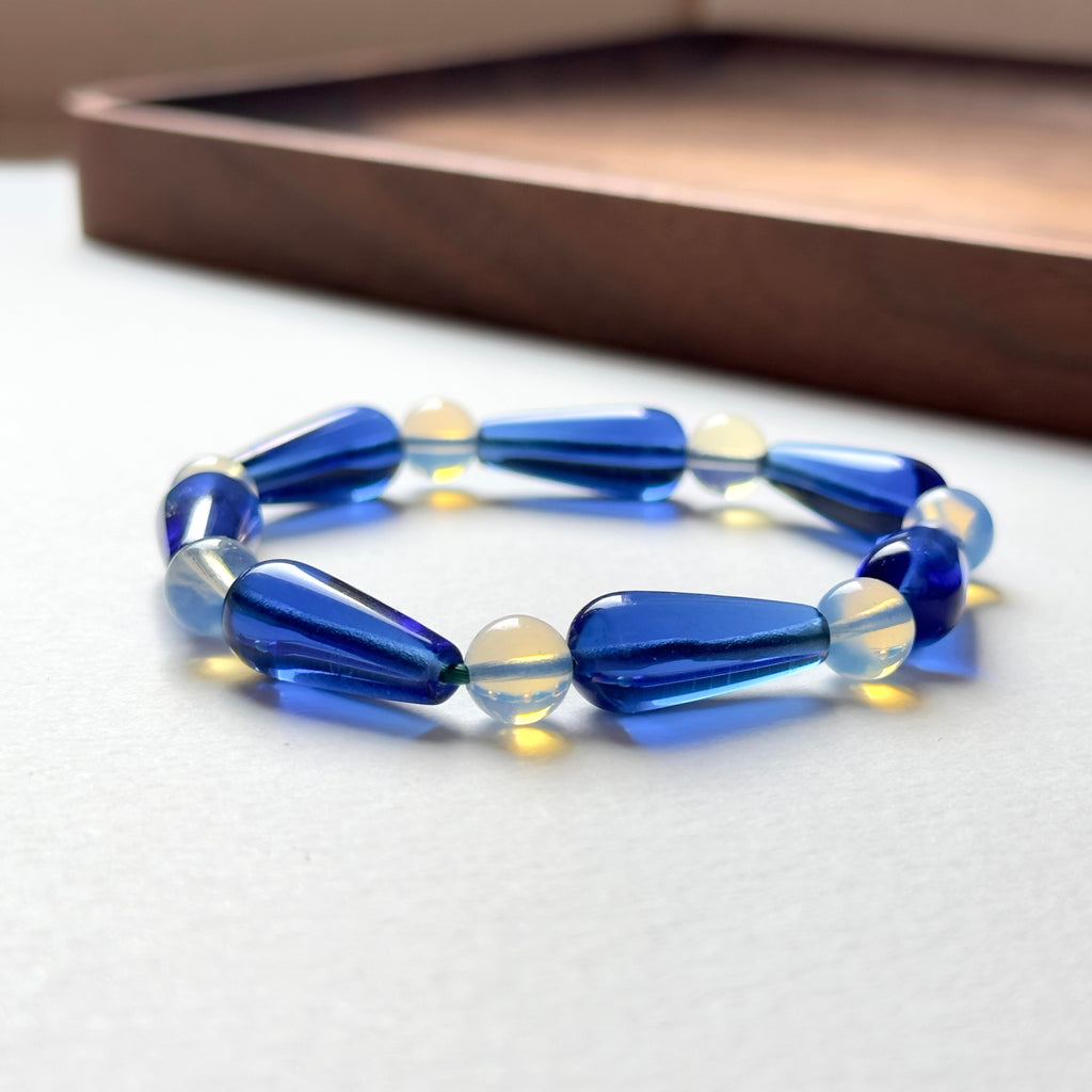 BS273 [Libra Scorpio | October] Opal Blue Glass Bracelet