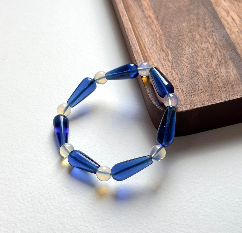 BS273 [Libra Scorpio | October] Opal Blue Glass Bracelet