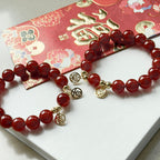 BS63【大吉大利 吉祥如意】紅瑪瑙 •「吉」14K金配飾手鏈手串