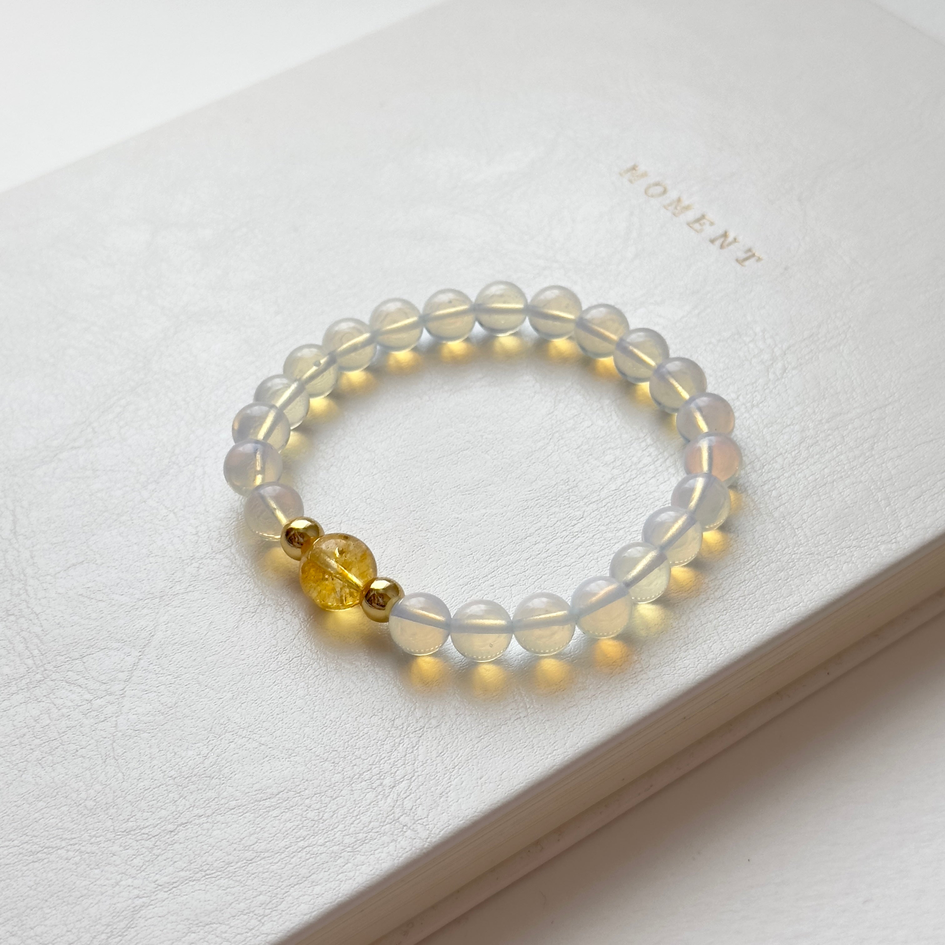 BS275【天秤天蠍射手|10/11月】蛋白石黃水晶簡約18K鍍金手鏈手串