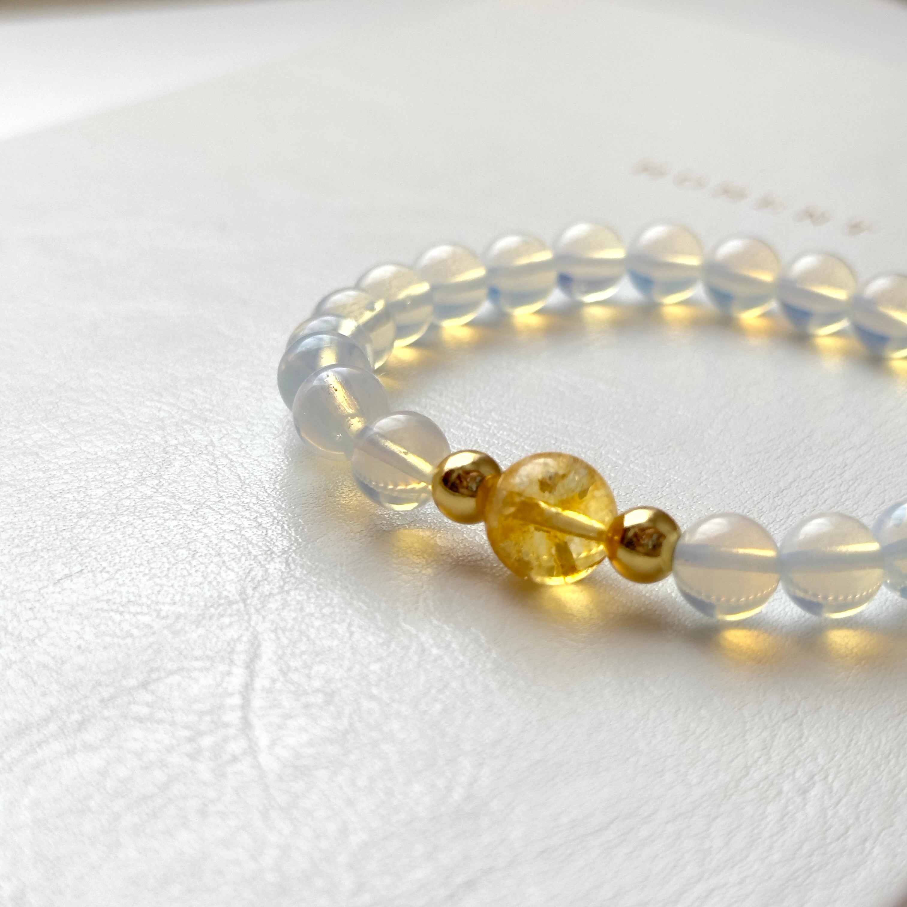 BS275【天秤天蠍射手|10/11月】蛋白石黃水晶簡約18K鍍金手鏈手串