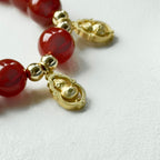 BS65【閤家平安】紅瑪瑙 • 「葫蘆」 14K金配飾手鏈手串 (葫蘆可旋轉）