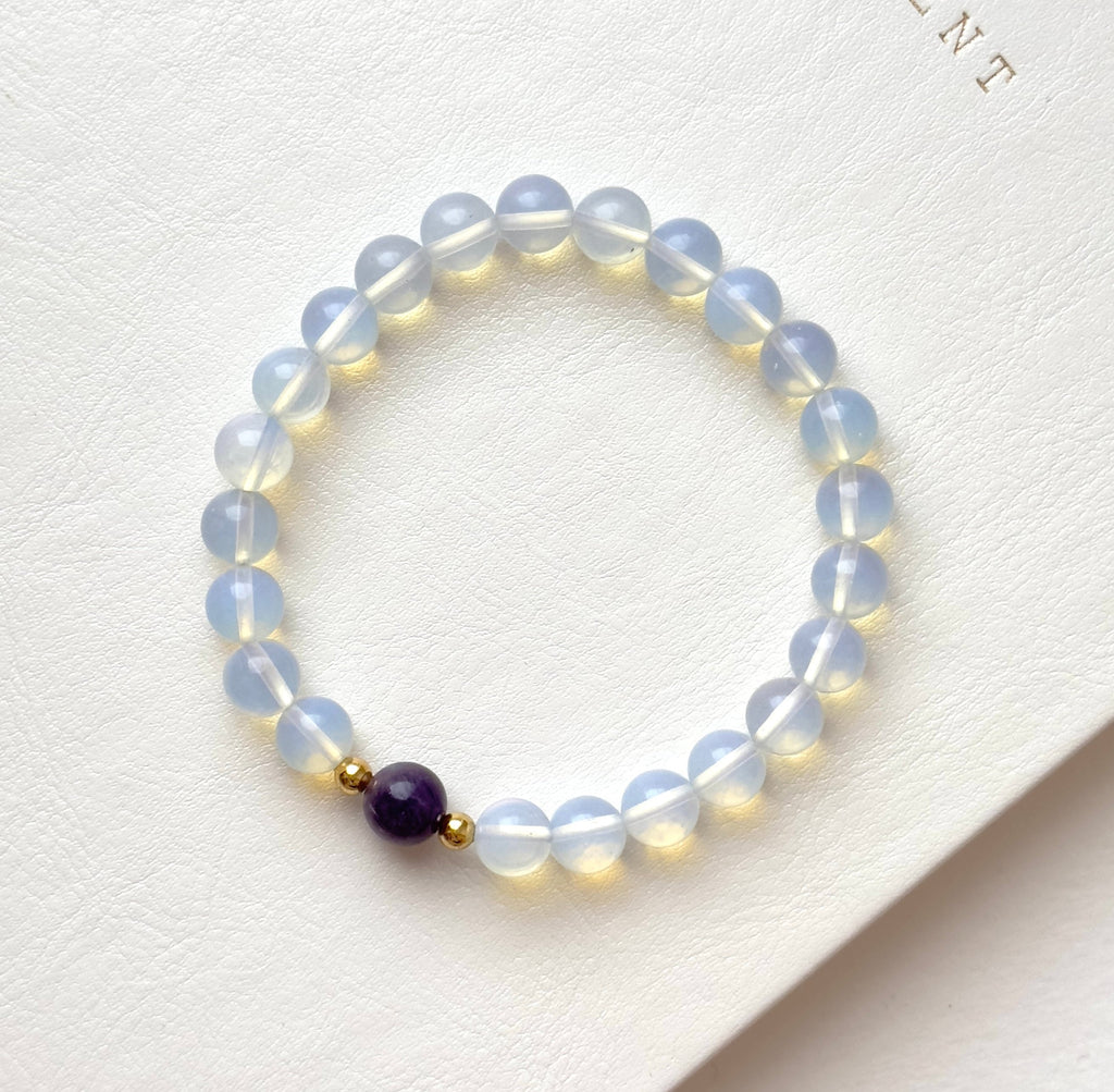 BS276 [Libra Scorpio Aquarius Pisces | October/February] Opal Amethyst Simple 18K Gold-plated Bracelet
