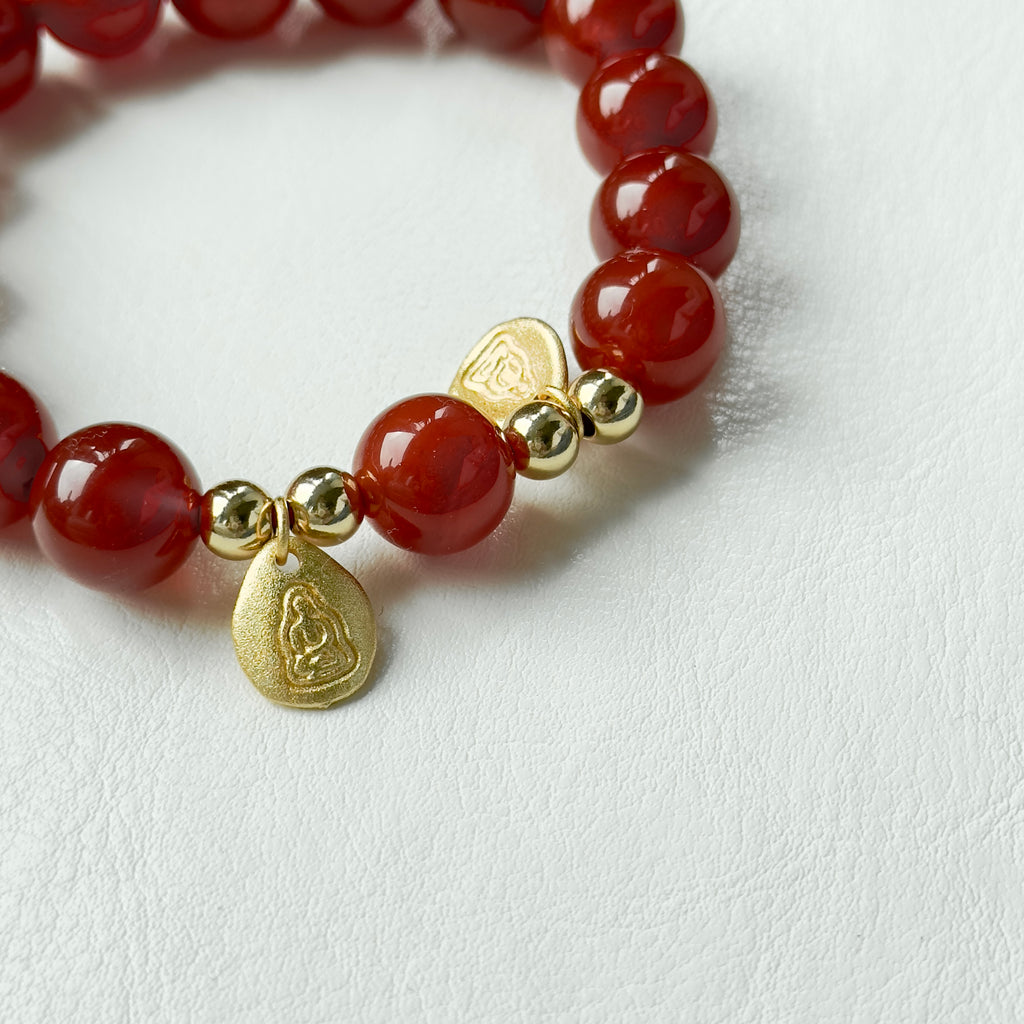 BS66【閤家平安】紅瑪瑙 •「佛像」 14K金配飾手鏈手串