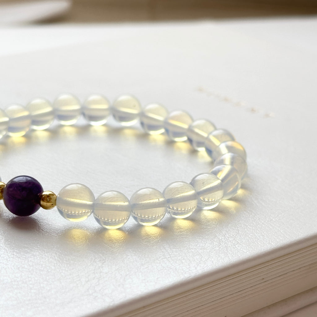 BS276 [Libra Scorpio Aquarius Pisces | October/February] Opal Amethyst Simple 18K Gold-plated Bracelet