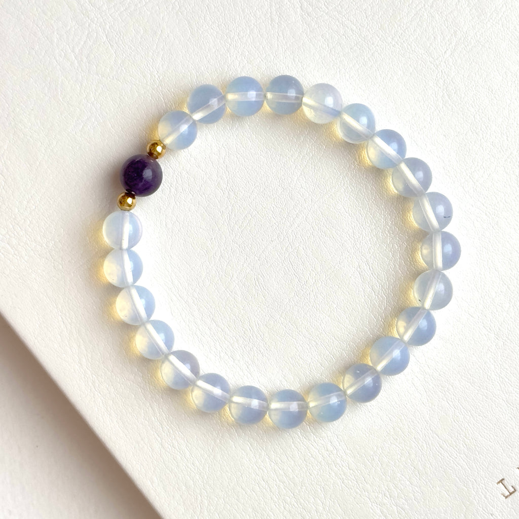 BS276 [Libra Scorpio Aquarius Pisces | October/February] Opal Amethyst Simple 18K Gold-plated Bracelet