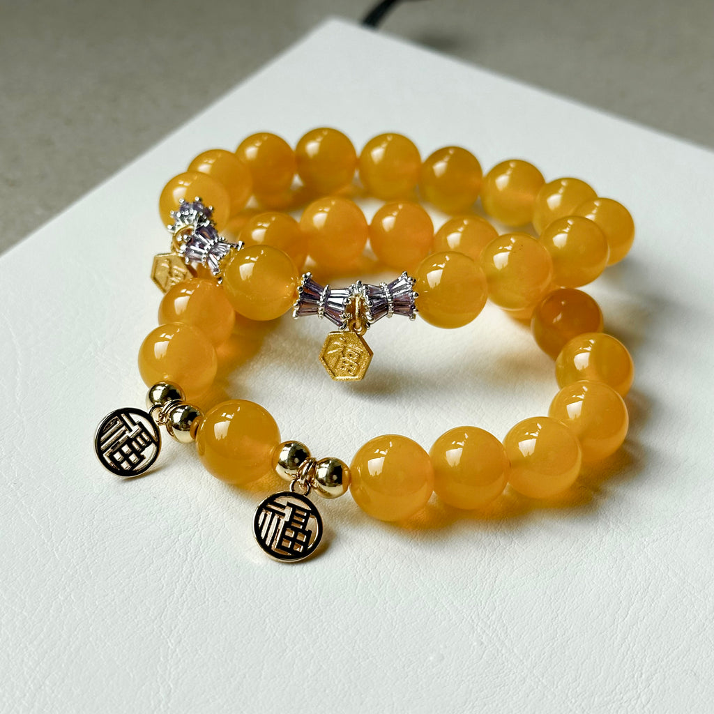 BS68 [2025 Year of the Snake Welcomes Fortune] Yellow Agate•"Hexagonal Fortune" 14K Gold Accessory Bracelet