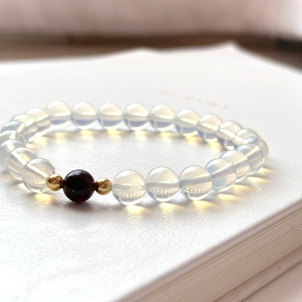 BS274 [Libra Scorpio Capricorn Aquarius | October/January] Opal Garnet Simple 18K Gold-plated Bracelet