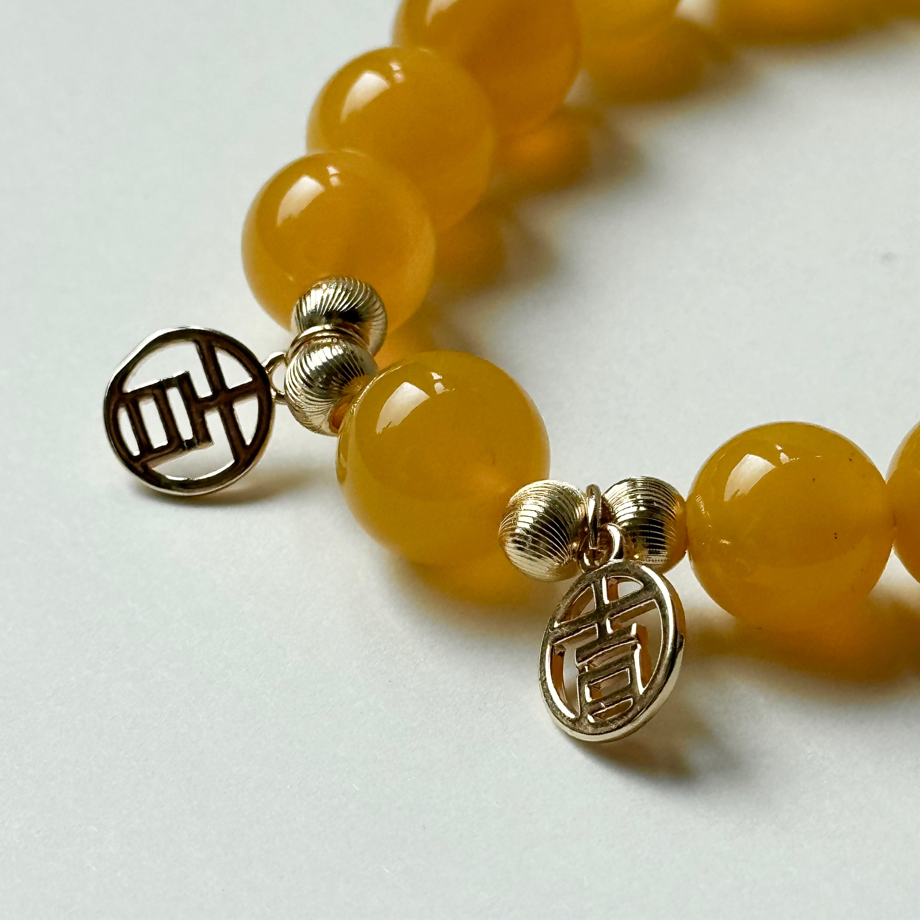BS69 [Good Luck and Prosperity] Yellow Agate•"Ji" 14K Gold Accessory Bracelet