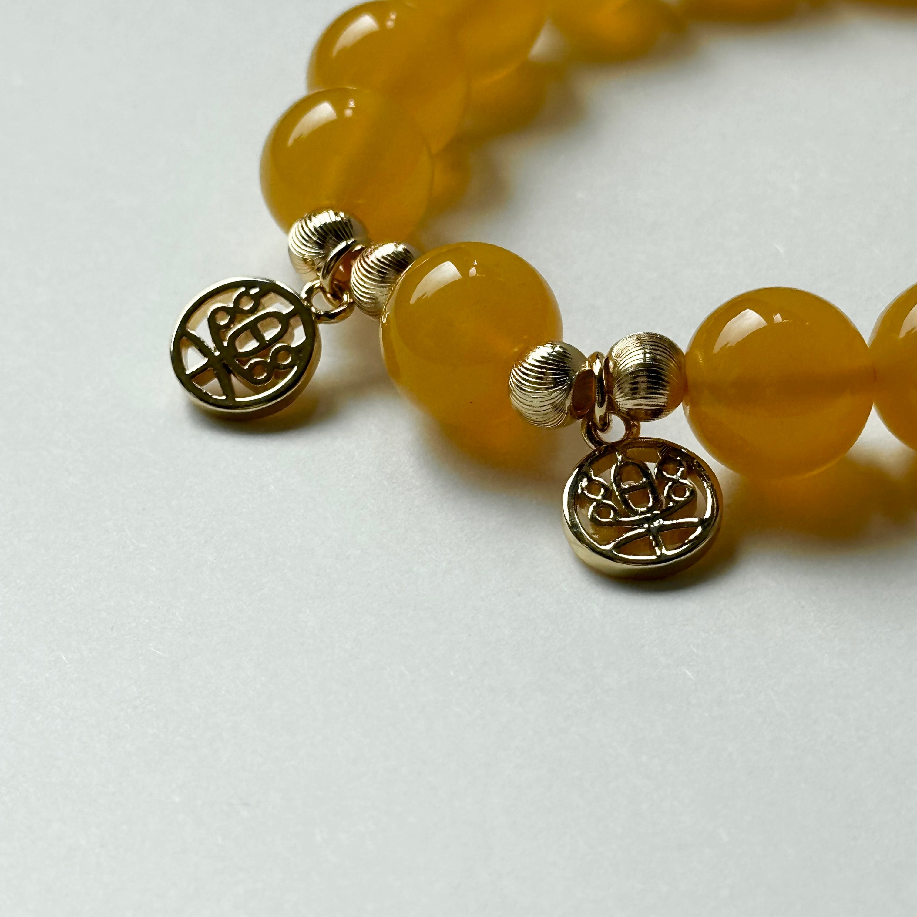 BS70 [Happiness and Good Luck] Yellow Agate•"Happy" 14K Gold Accessory Bracelet