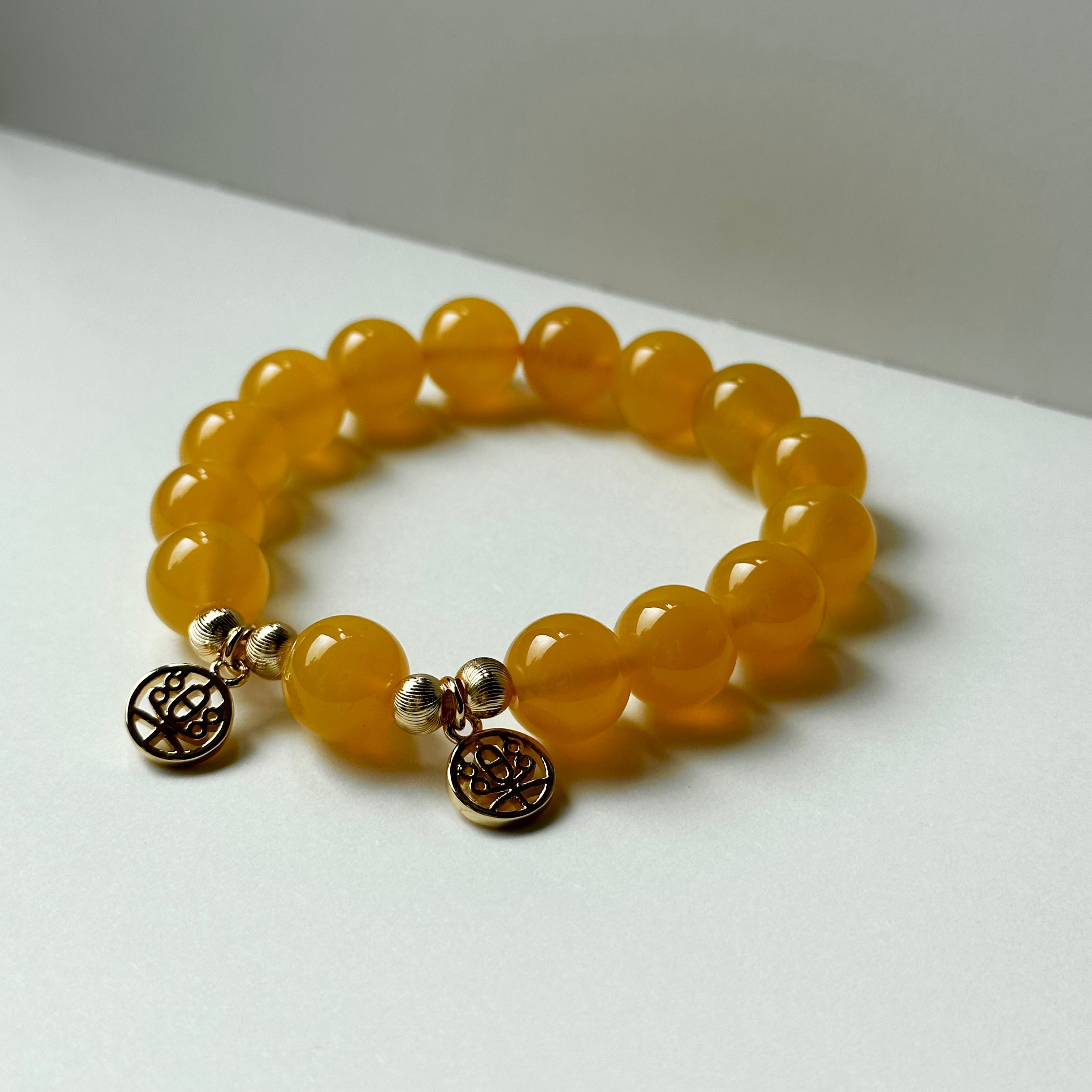 BS70 [Happiness and Good Luck] Yellow Agate•"Happy" 14K Gold Accessory Bracelet