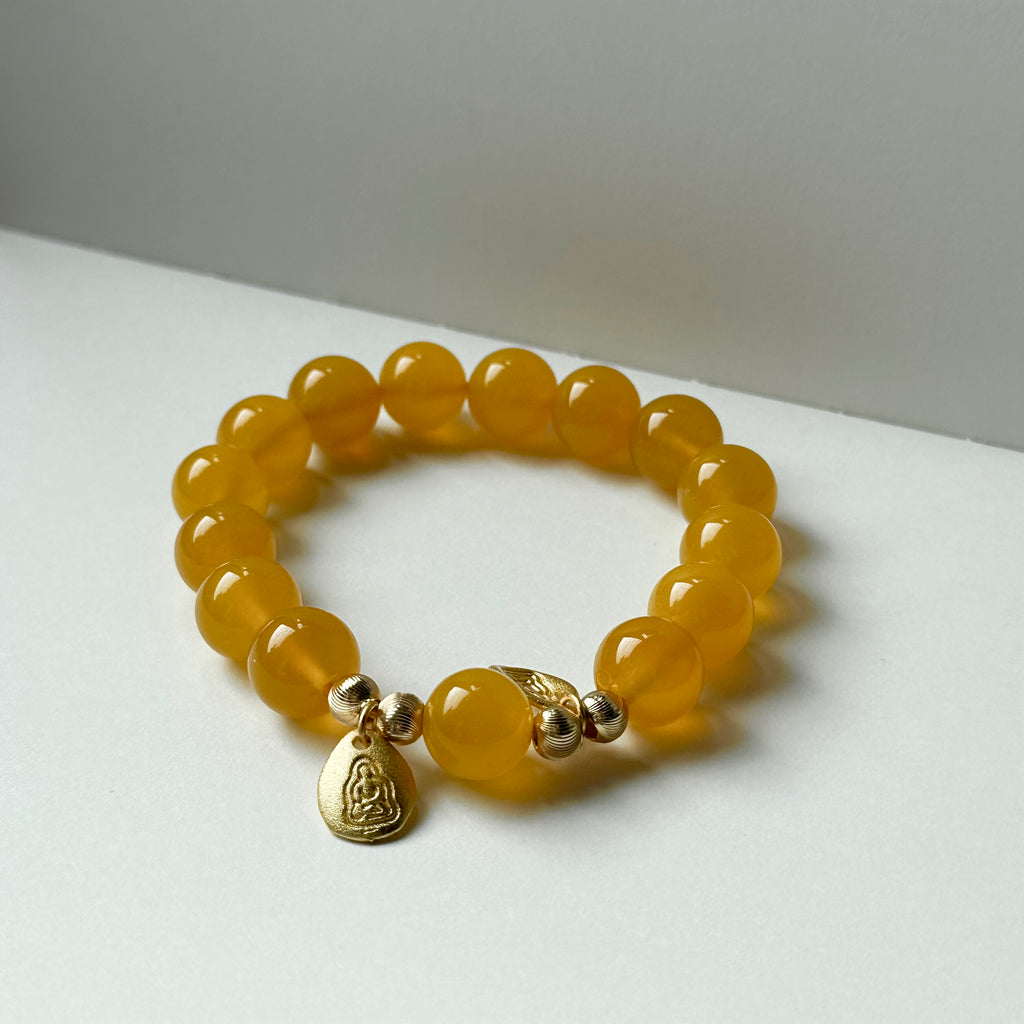 BS72 [Family Peace] Yellow Agate • "Buddha Statue" 14K Gold Accessory Bracelet
