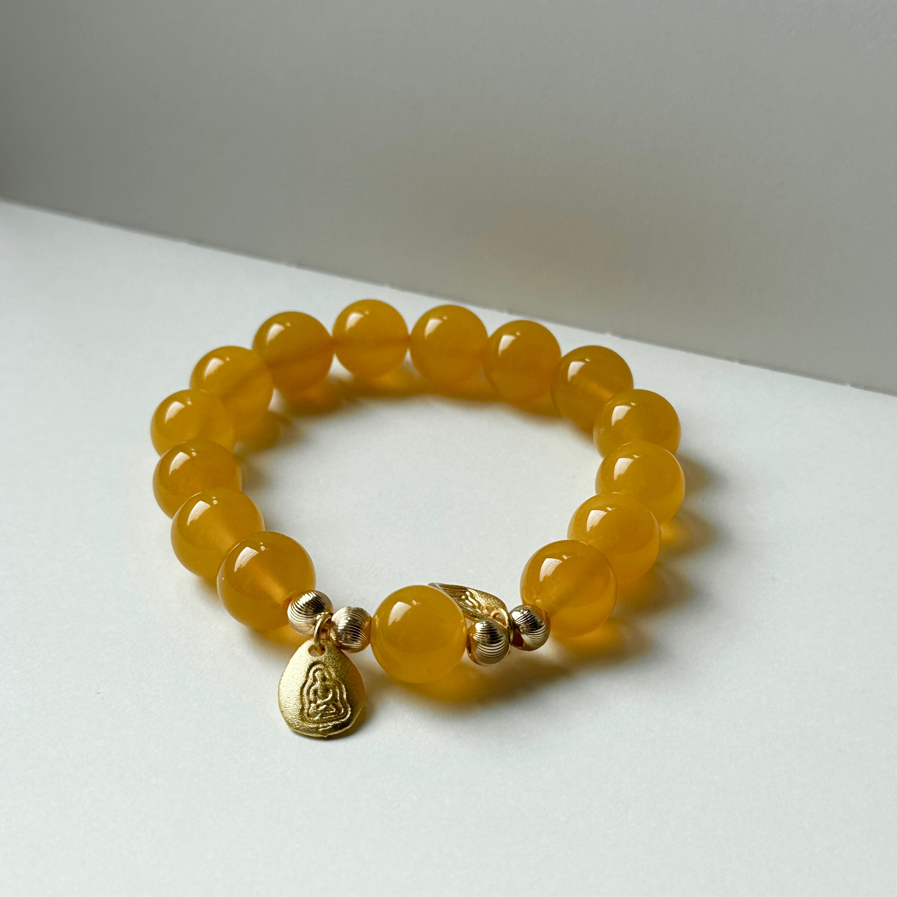 BS72 [Family Peace] Yellow Agate • "Buddha Statue" 14K Gold Accessory Bracelet