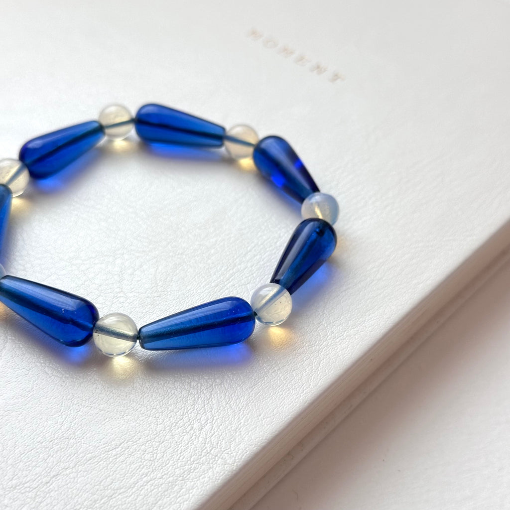 BS273 [Libra Scorpio | October] Opal Blue Glass Bracelet