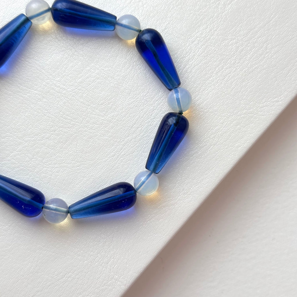 BS273 [Libra Scorpio | October] Opal Blue Glass Bracelet