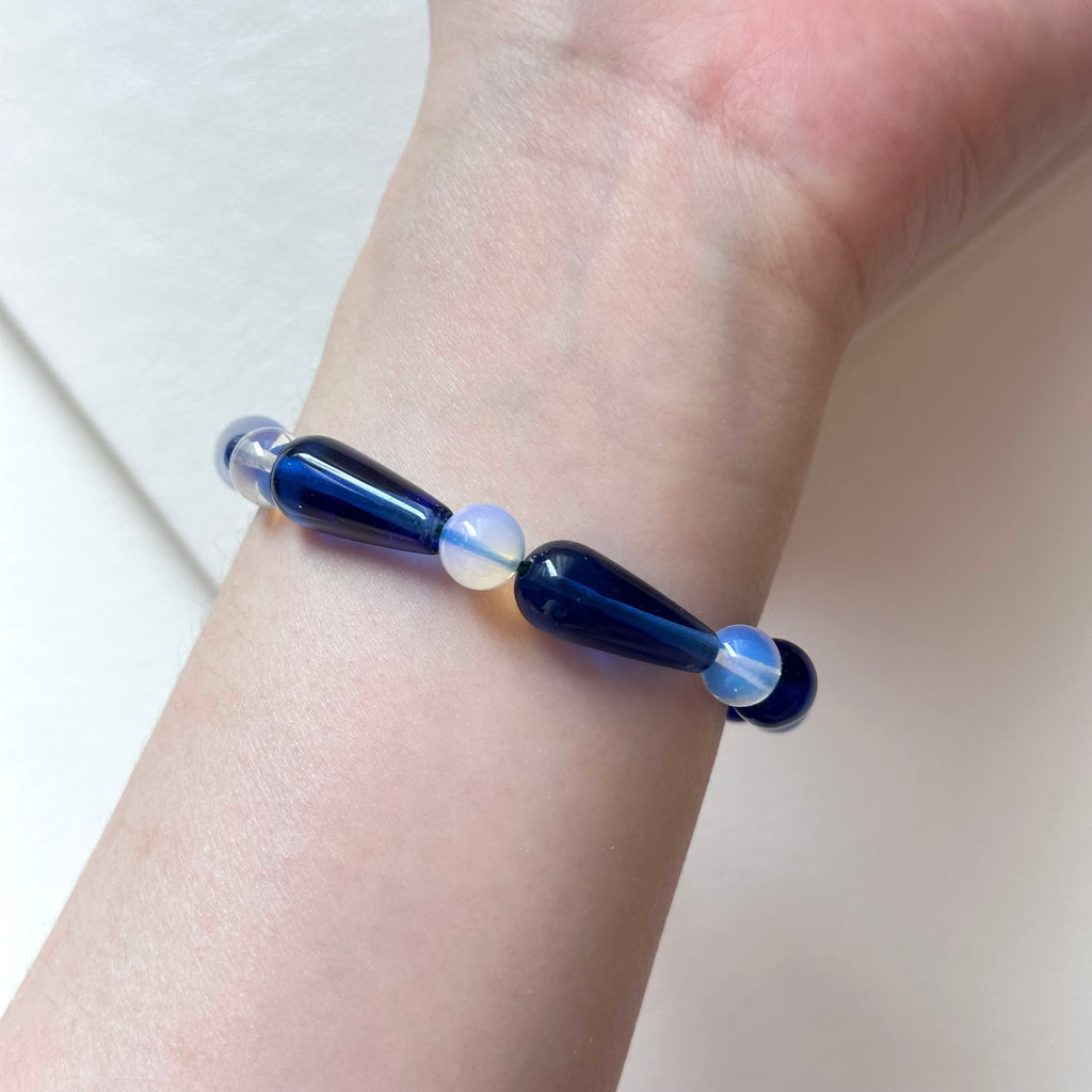 BS273 [Libra Scorpio | October] Opal Blue Glass Bracelet