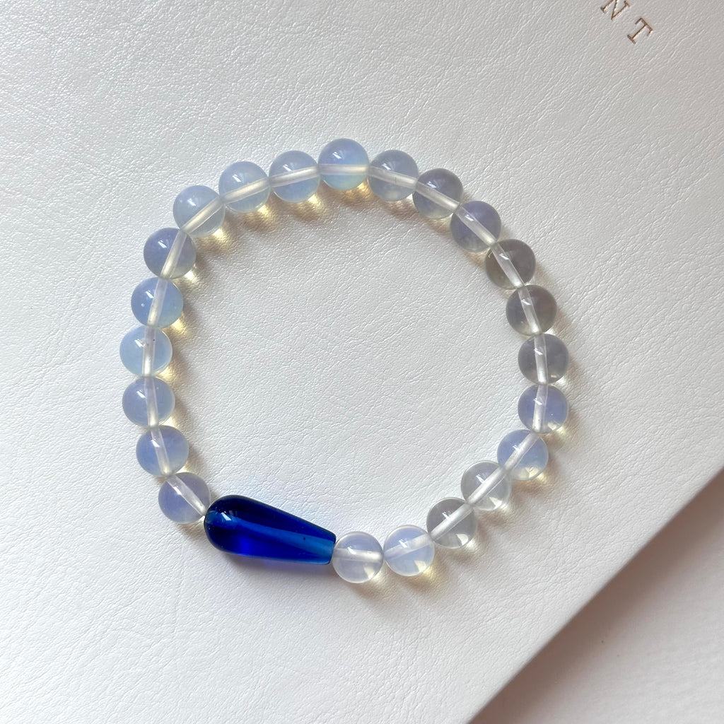 BS272 [Libra Scorpio | October] Opal Blue Glass Bracelet