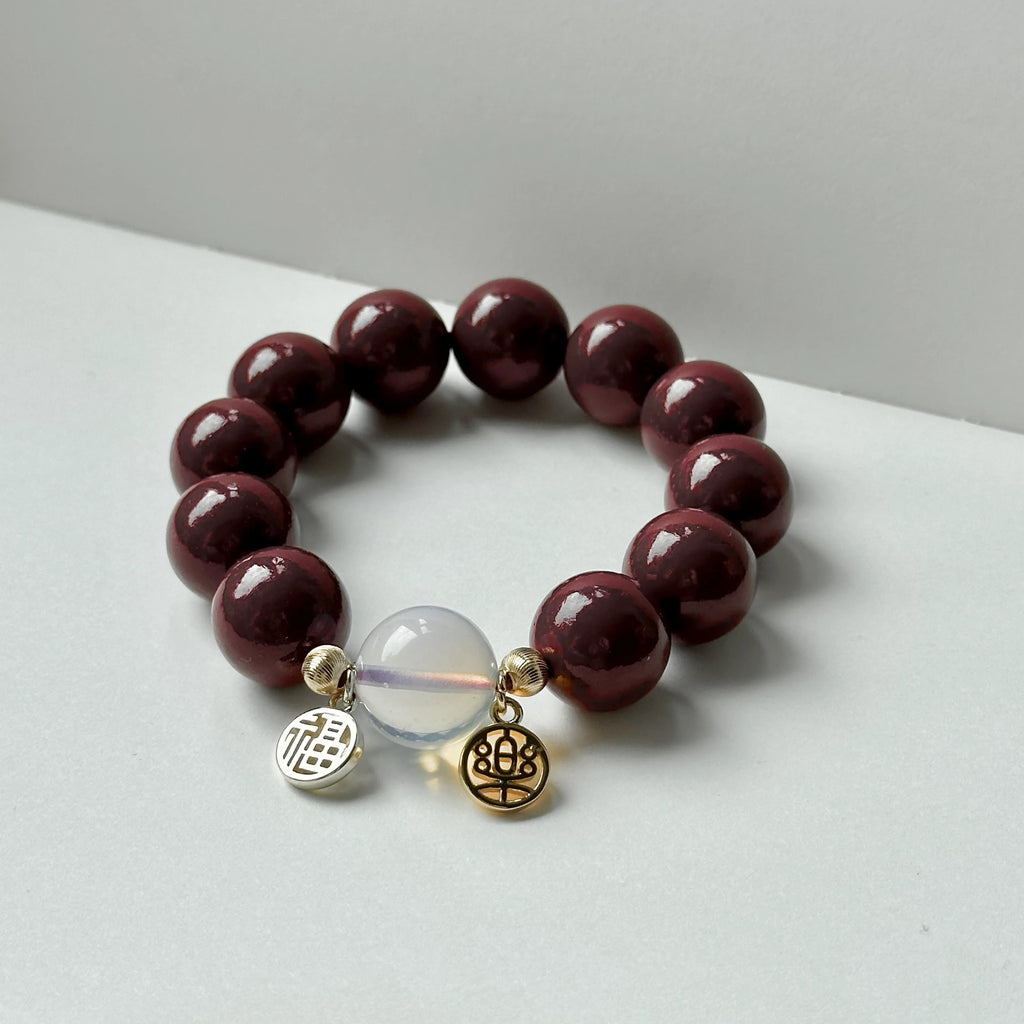 BS73【福樂常在】硃砂 • 蛋白石 •「福樂」14K金配飾手鏈手串