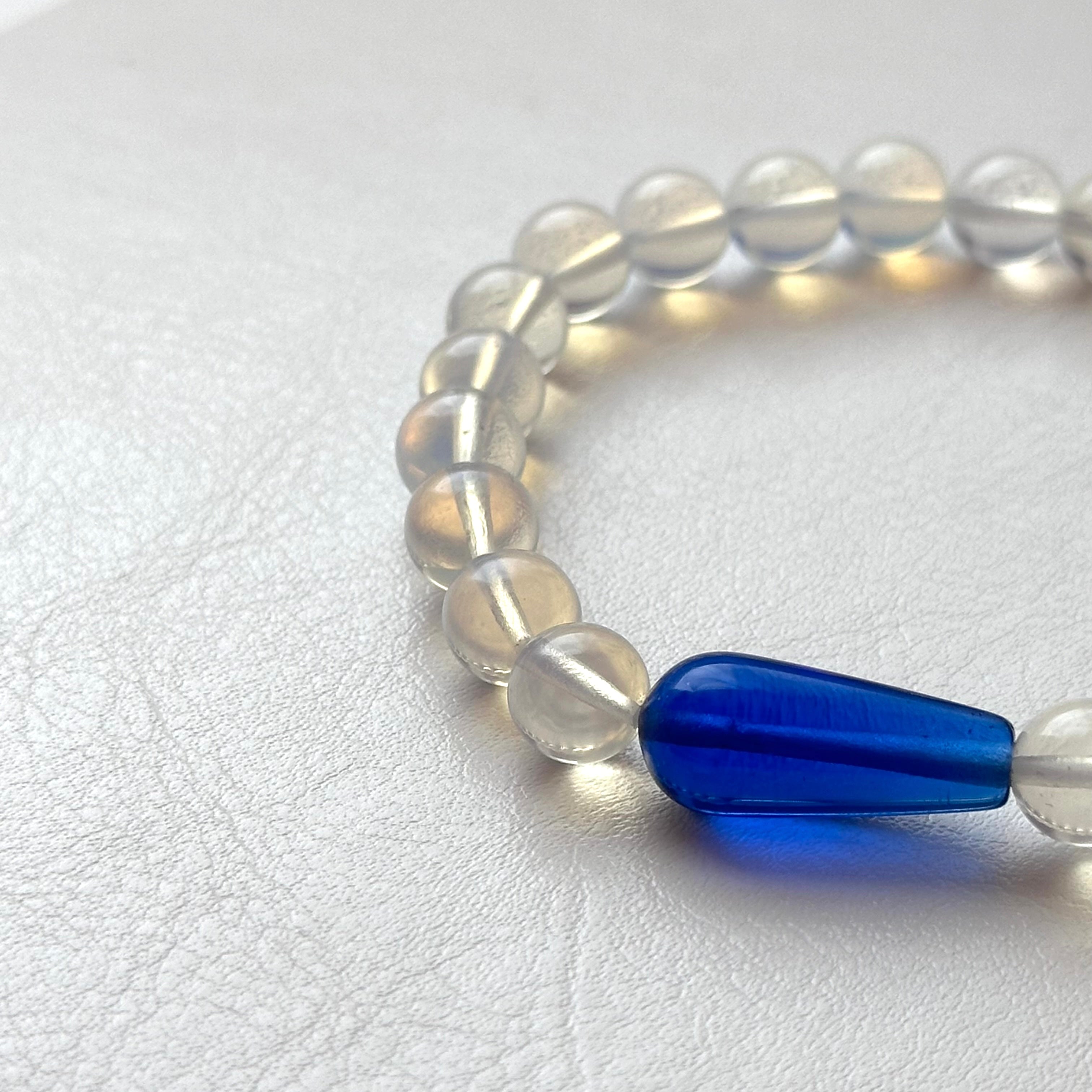 BS272 [Libra Scorpio | October] Opal Blue Glass Bracelet