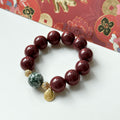 BS75 [2026 Year of the Horse Blessing | Family Peace] Red Resin, Cinnabar, and Green Gemstone "Buddha Statue" 14K Gold Accessory Bracelet