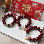 BS75 [Family Peace] Cinnabar • Green Dot Stone • "Buddha Statue" 14K Gold Accessory Bracelet