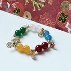BS76 [Five Blessings] Fuleji Rainbow Agate Freshwater Pearl Gold-plated Bracelet