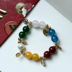 BS76 [Five Blessings] Fuleji Rainbow Agate Freshwater Pearl Gold-plated Bracelet