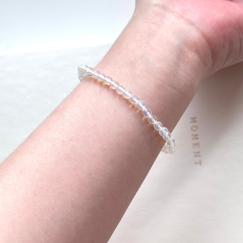 B101【天秤天蠍座|10月】蛋白石切角純珠手鏈手串