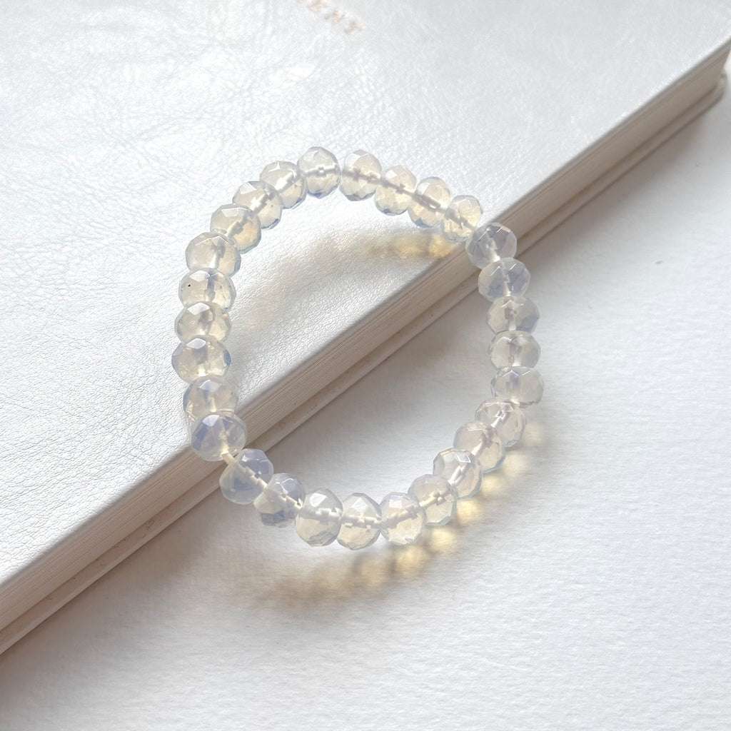 B102【天秤天蠍座|10月】蛋白石切角橢圓純珠手鏈手串