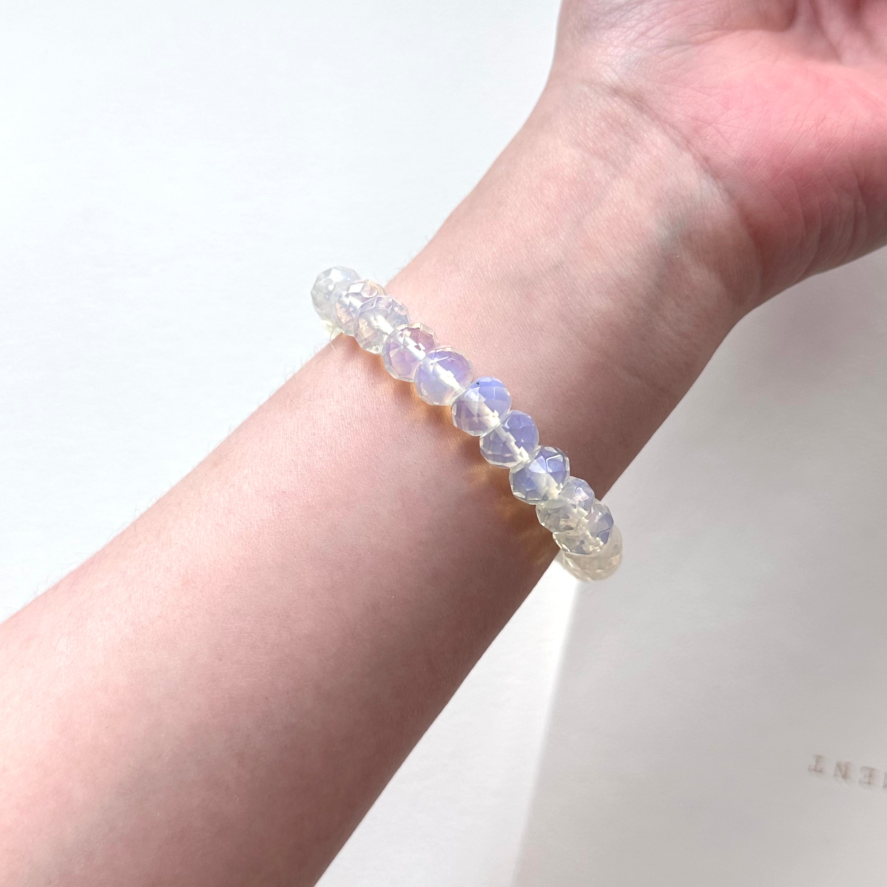 B102【天秤天蠍座|10月】蛋白石切角橢圓純珠手鏈手串