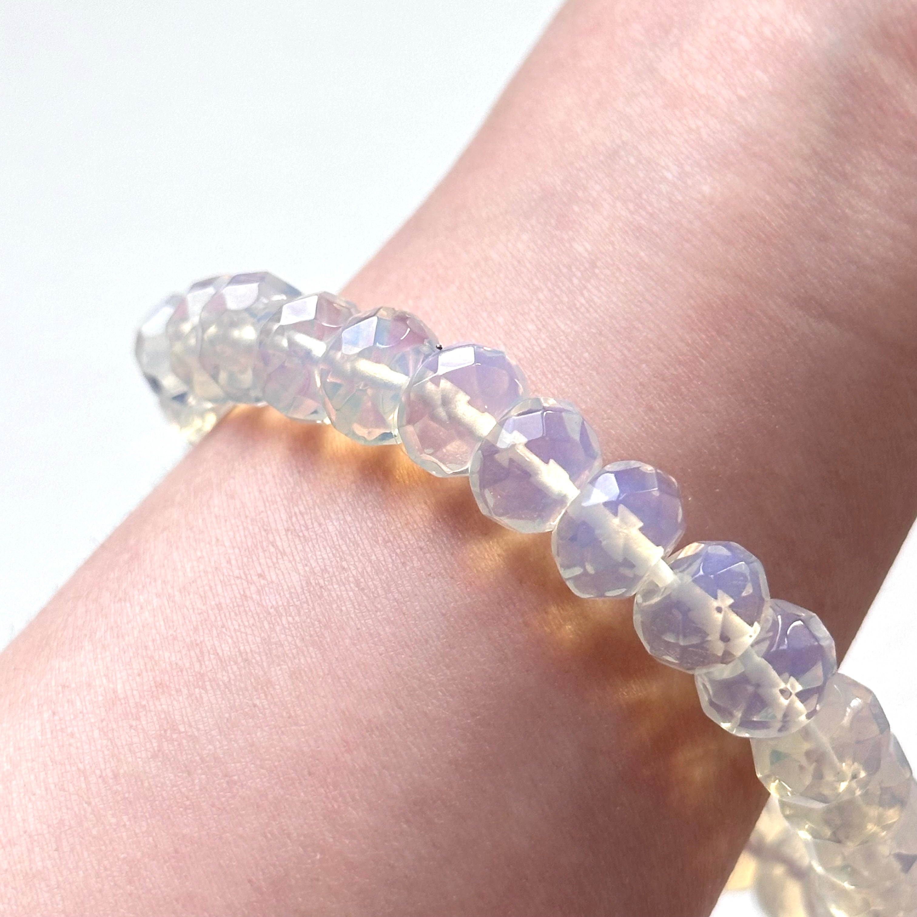 B102【天秤天蠍座|10月】蛋白石切角橢圓純珠手鏈手串