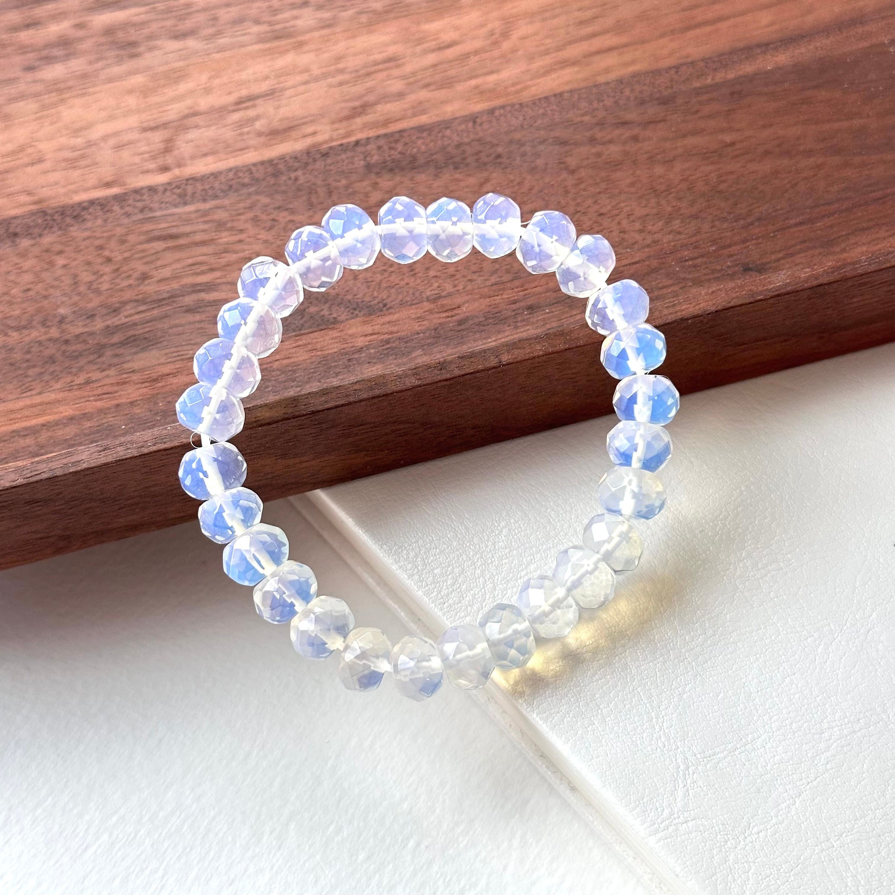 B102【天秤天蠍座|10月】蛋白石切角橢圓純珠手鏈手串