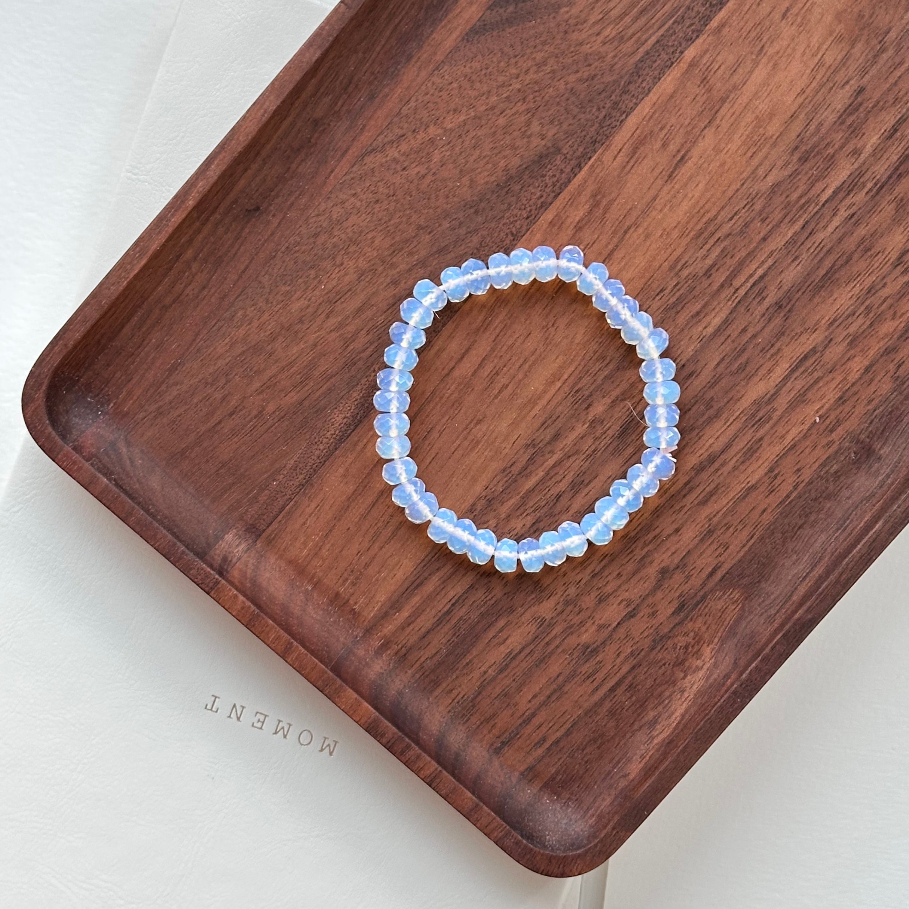 B102【天秤天蠍座|10月】蛋白石切角橢圓純珠手鏈手串