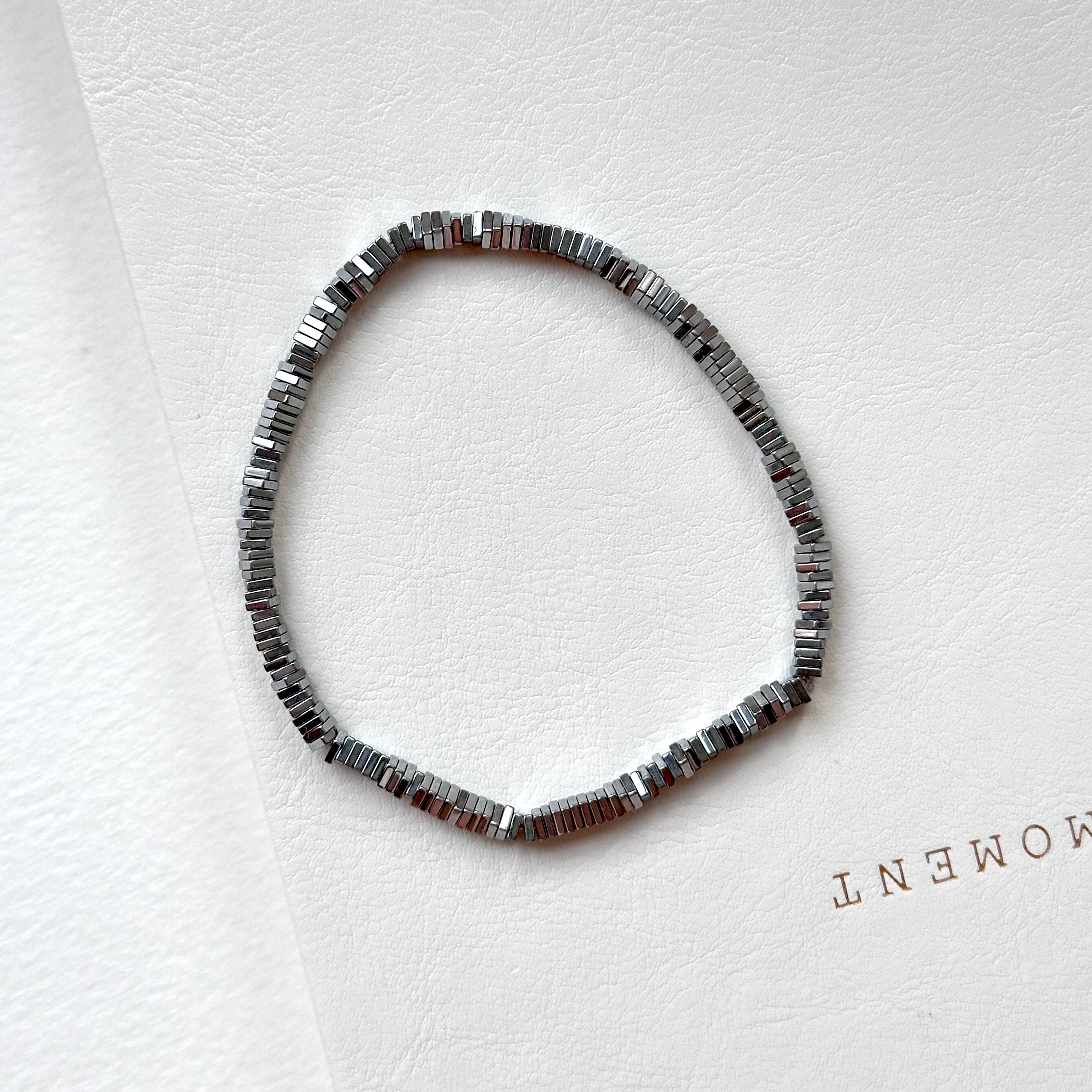 B104【Y3K】銅鍍銀純小方塊碎片輕純珠手鏈手串