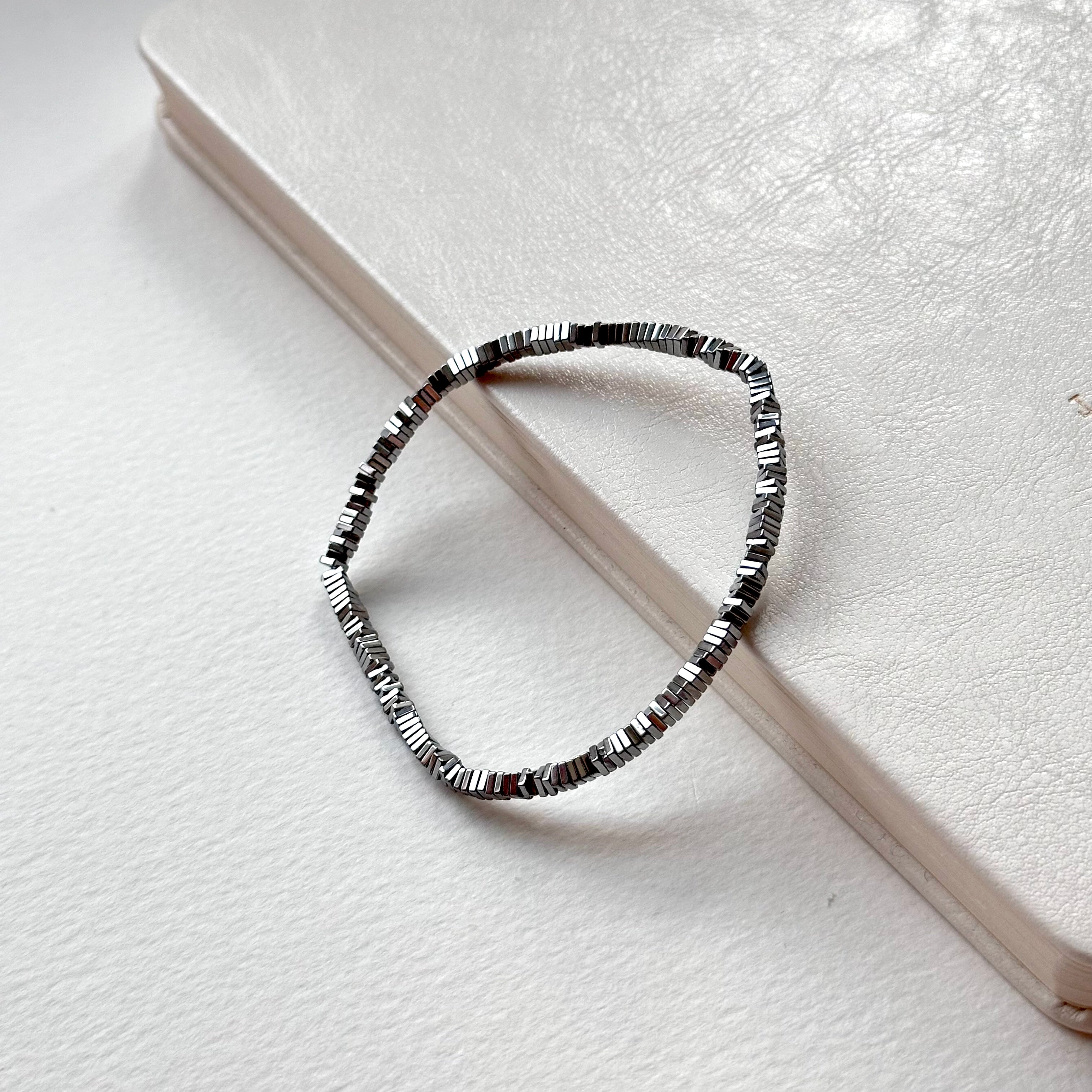 B104【Y3K】銅鍍銀純小方塊碎片輕純珠手鏈手串