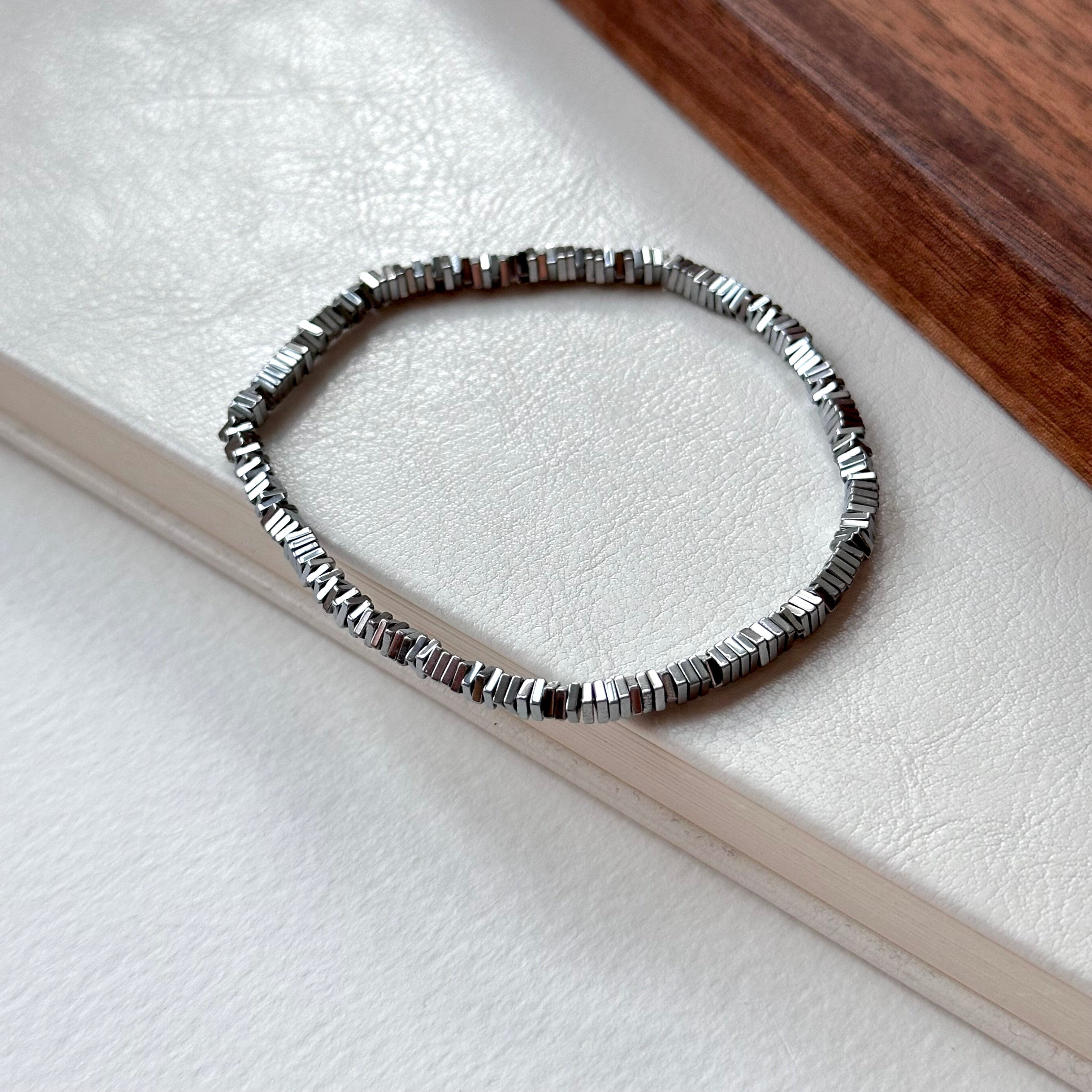 B104【Y3K】銅鍍銀純小方塊碎片輕純珠手鏈手串