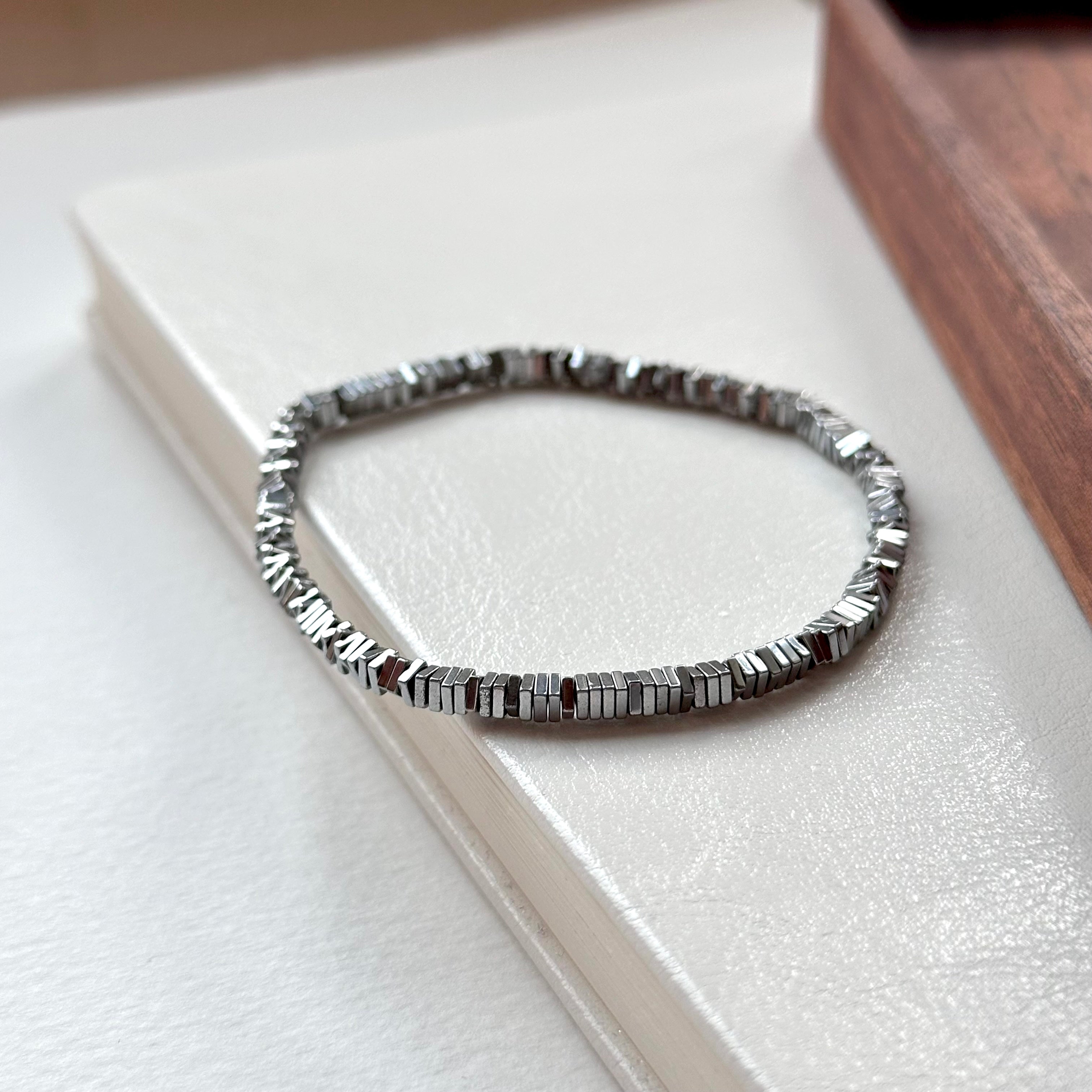 B104【Y3K】銅鍍銀純小方塊碎片輕純珠手鏈手串