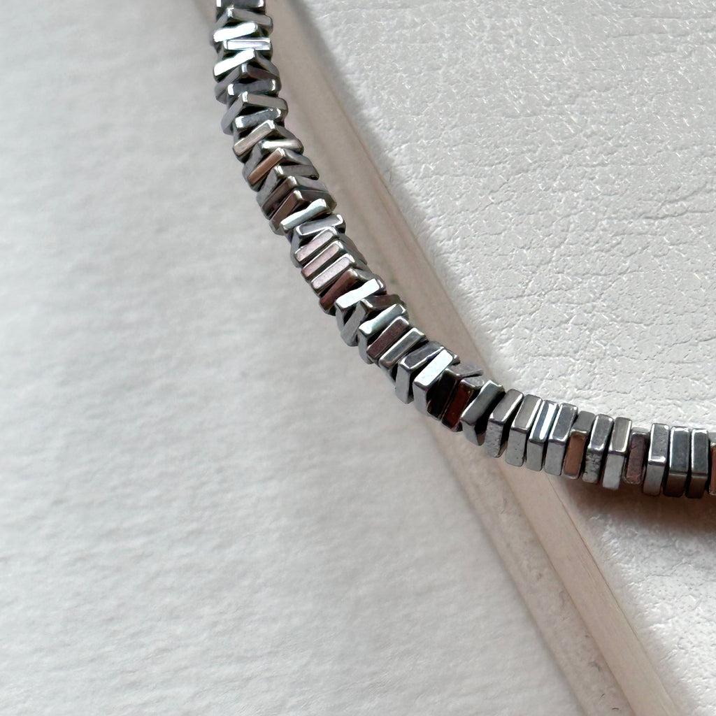 B104【Y3K】銅鍍銀純小方塊碎片輕純珠手鏈手串