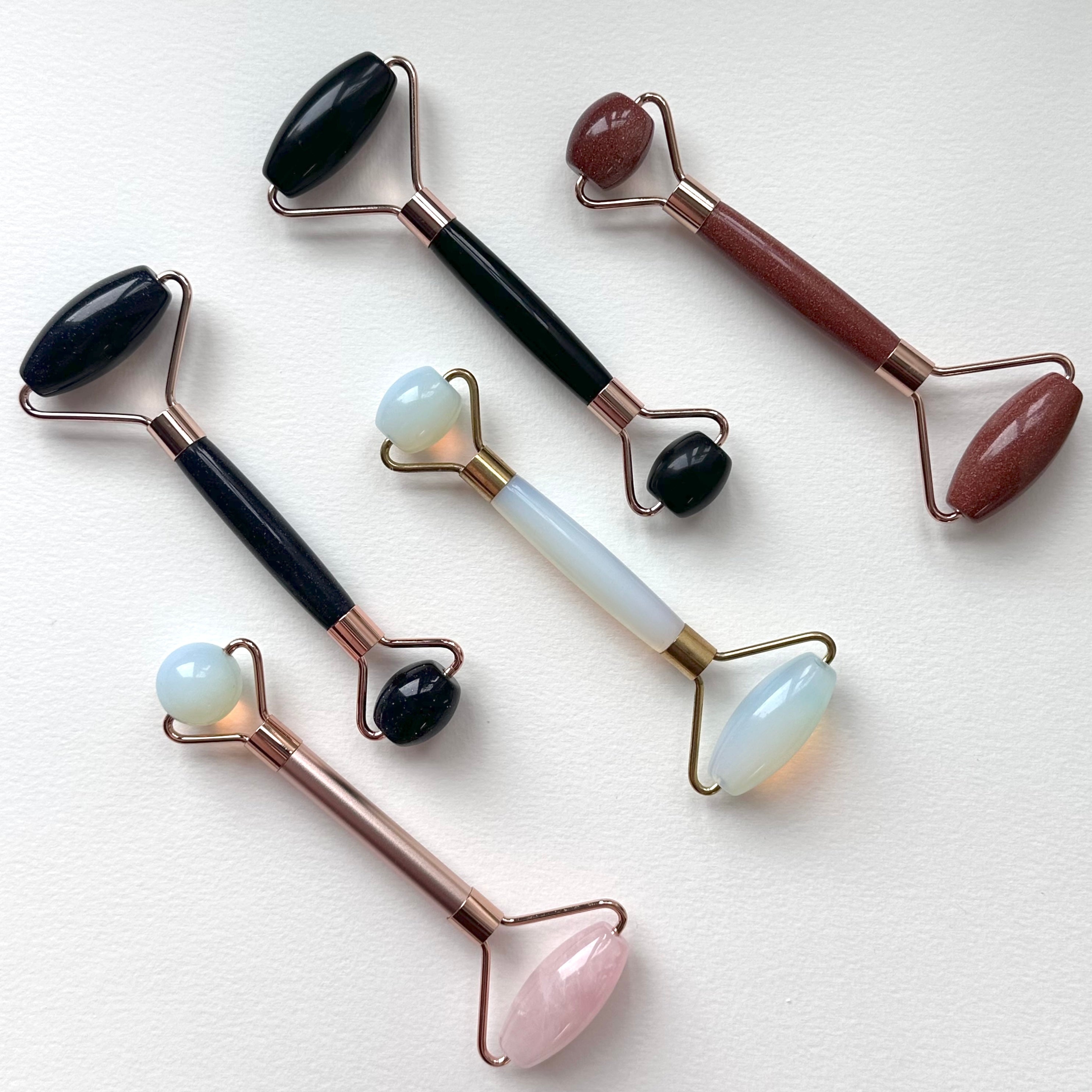 TS27 天然水晶雙頭鍍金按摩滾輪 面部身體按摩 舒緩肌肉緊繃 禮物