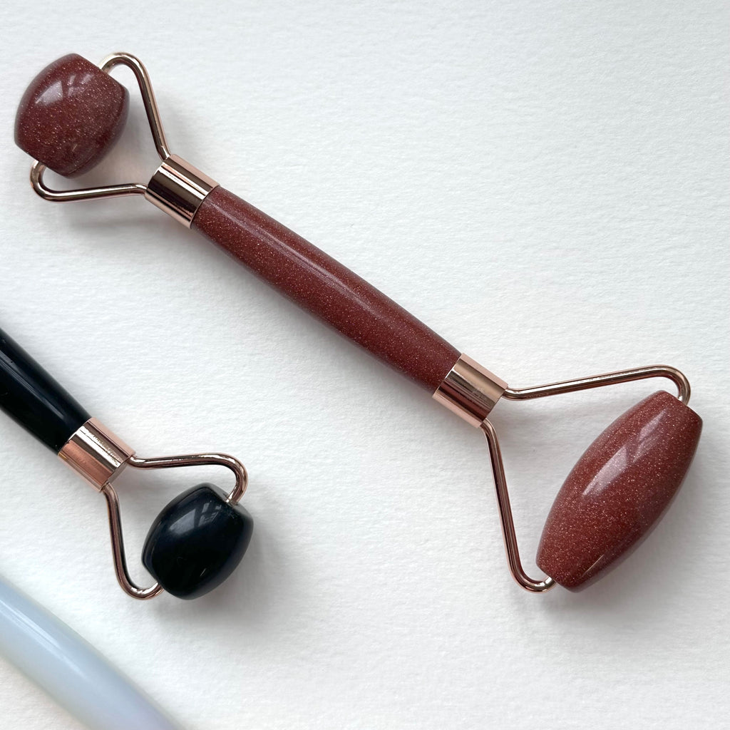 TS27 天然水晶雙頭鍍金按摩滾輪 面部身體按摩 舒緩肌肉緊繃 禮物