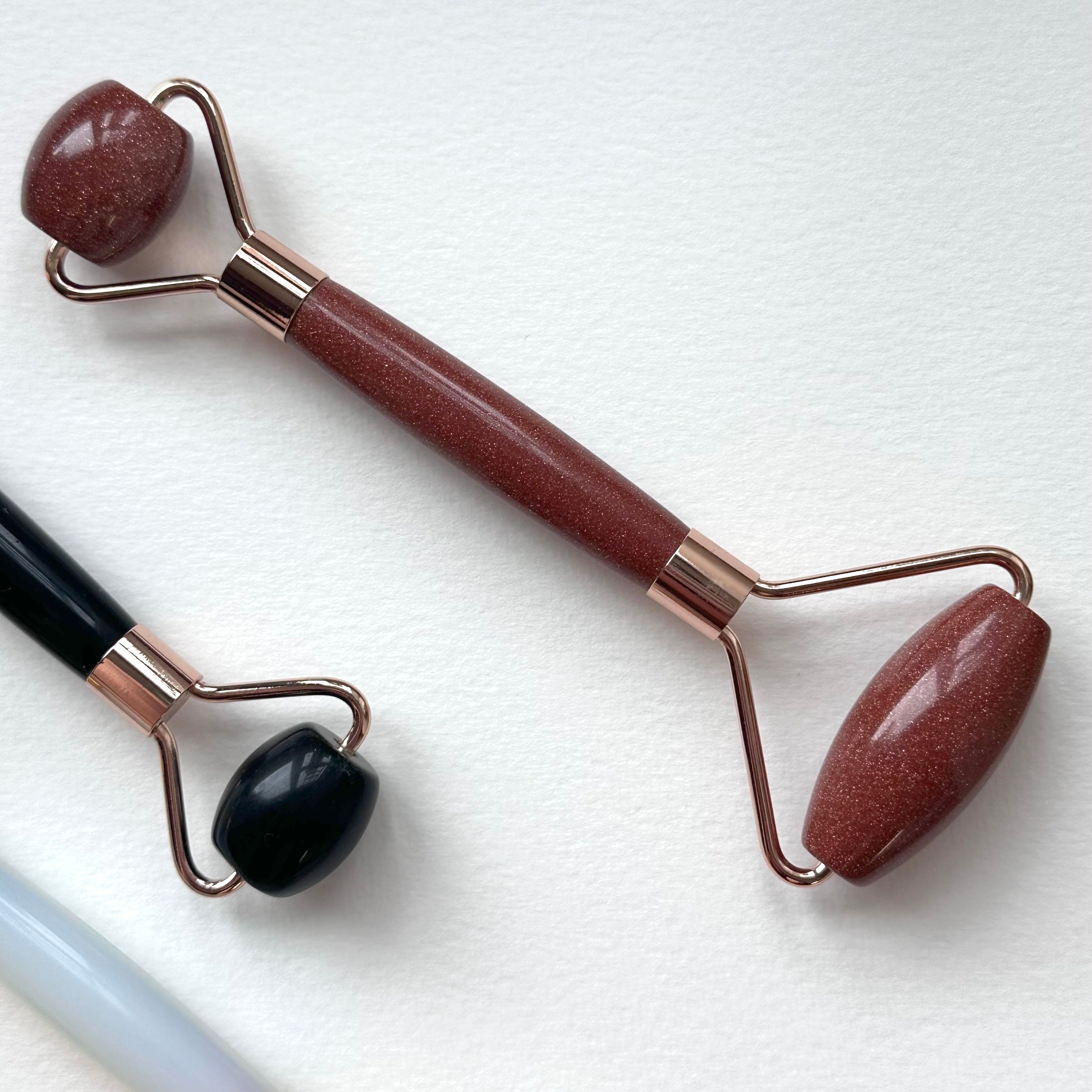 TS27 天然水晶雙頭鍍金按摩滾輪 面部身體按摩 舒緩肌肉緊繃 禮物