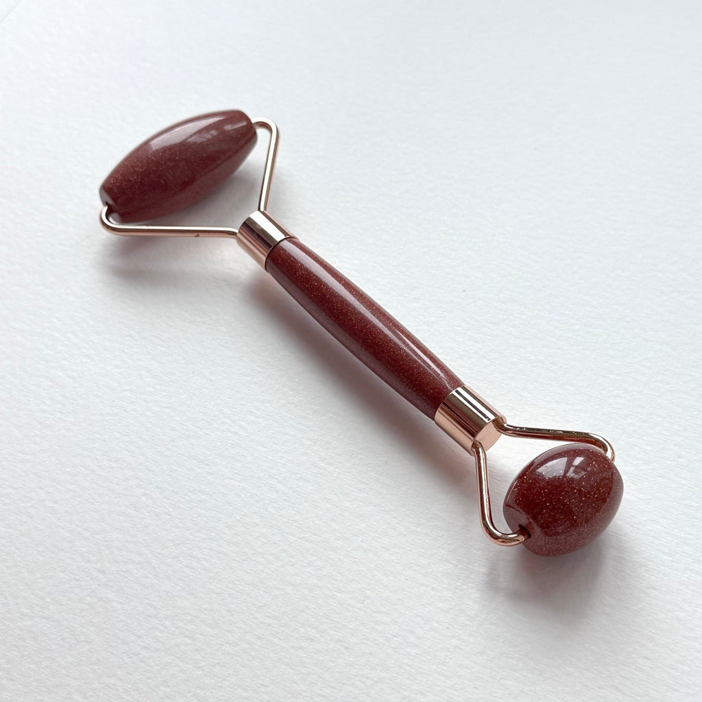 TS27 天然水晶雙頭鍍金按摩滾輪 面部身體按摩 舒緩肌肉緊繃 禮物