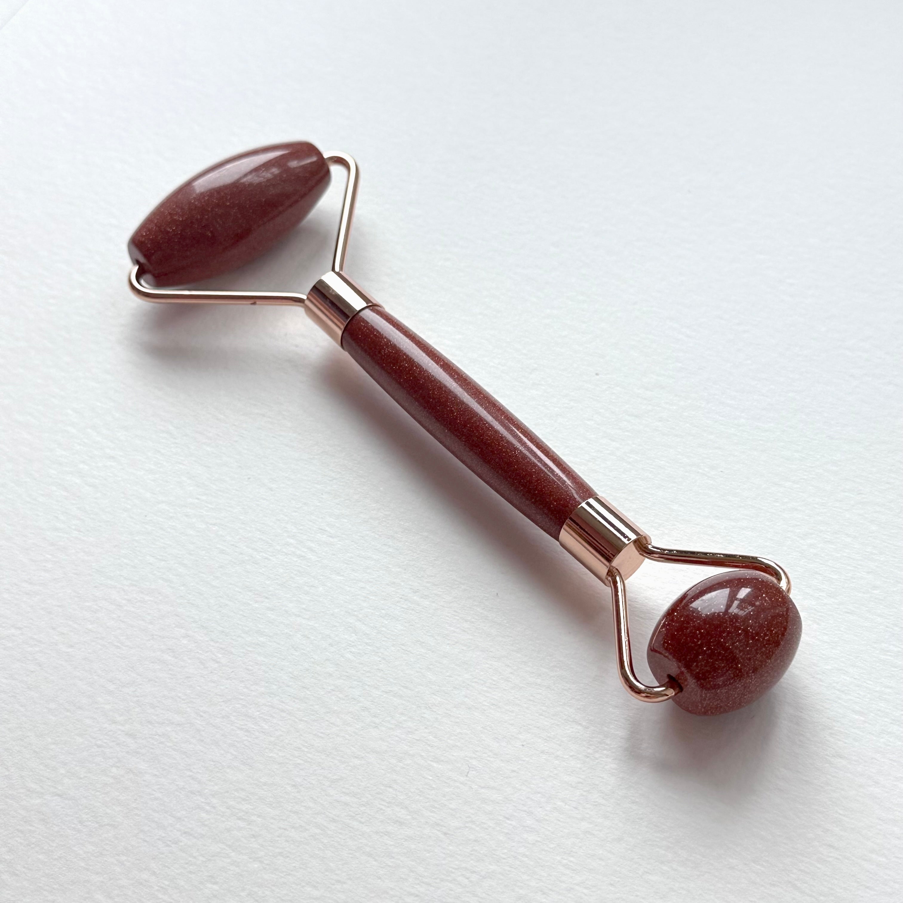 TS27 天然水晶雙頭鍍金按摩滾輪 面部身體按摩 舒緩肌肉緊繃 禮物