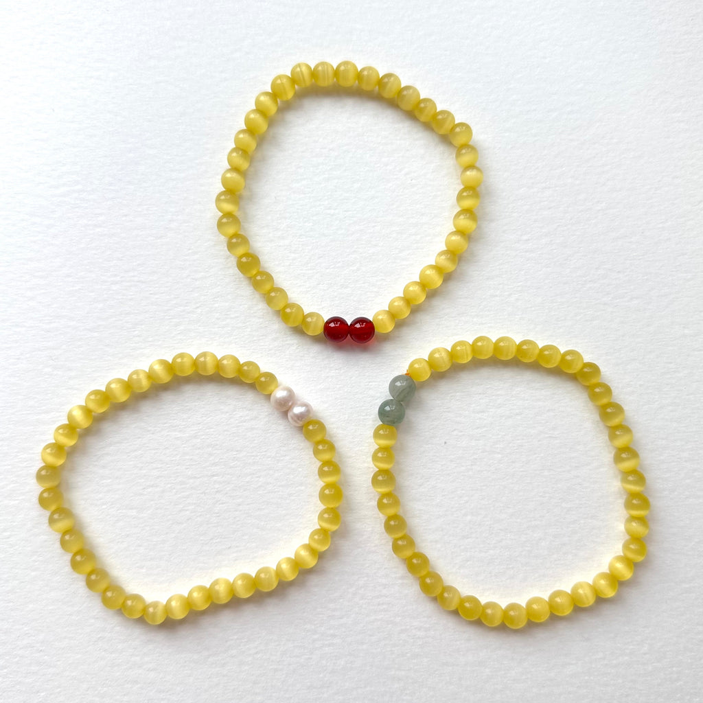 BS278 [Stone of Luck] Cat's Eye Stone - Red Agate | Tianshan Jade | Freshwater Pearl | Light Bracelet