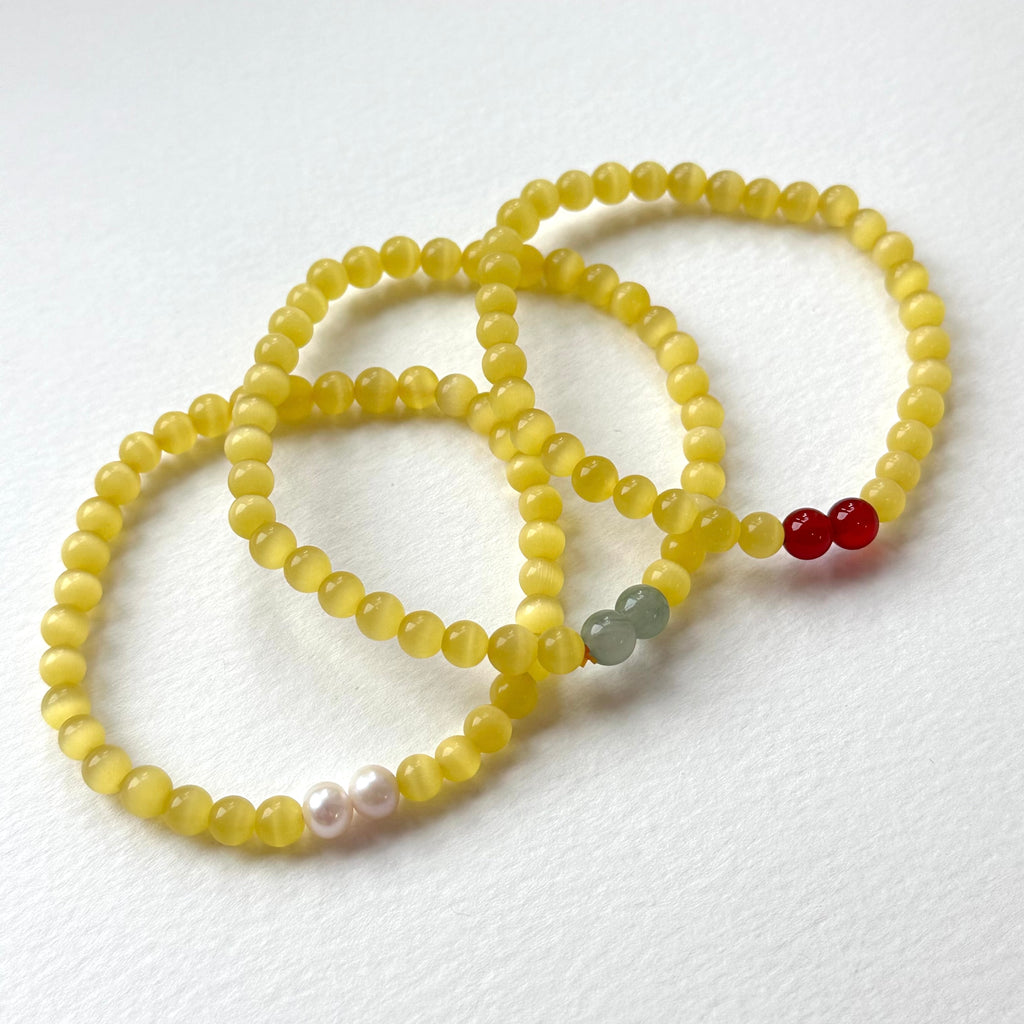 BS278 [Stone of Luck] Cat's Eye Stone - Red Agate | Tianshan Jade | Freshwater Pearl | Light Bracelet