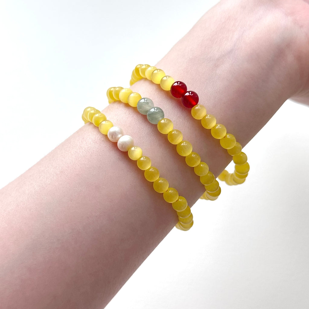 BS278 [Stone of Luck] Cat's Eye Stone - Red Agate | Tianshan Jade | Freshwater Pearl | Light Bracelet