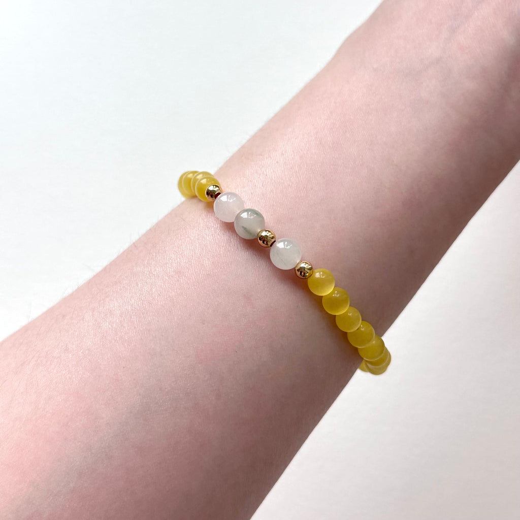 BS283 [Stone of Luck] Yellow Cat's Eye Stone Tianshan Jade Simple Gold-plated Light Bracelet