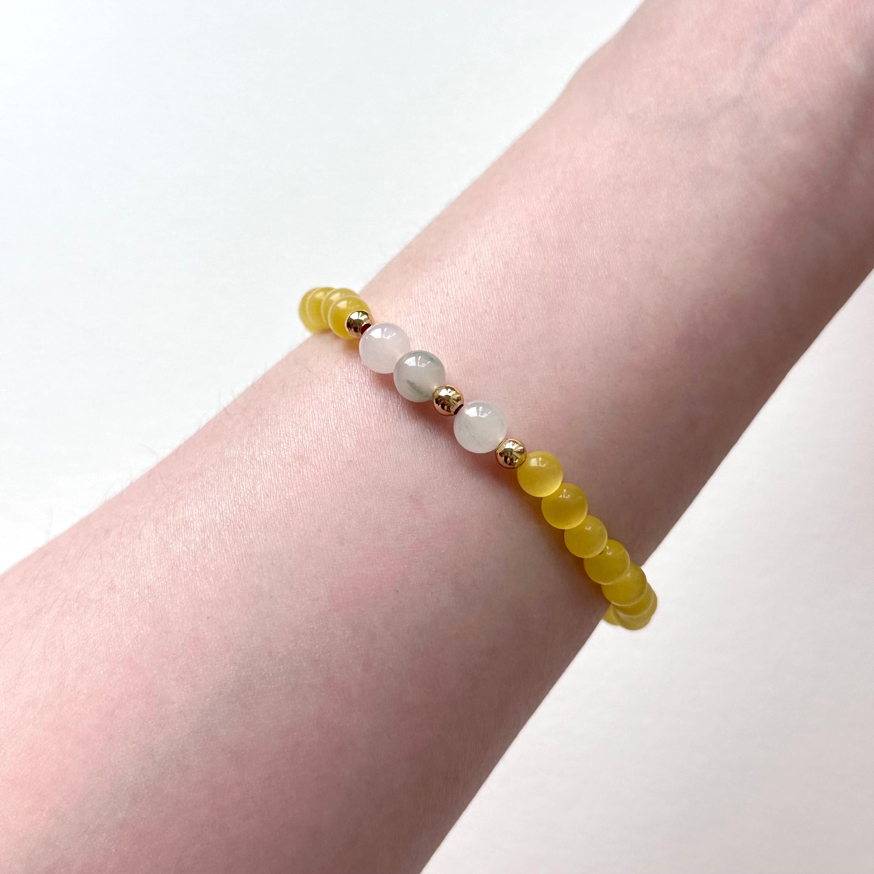 BS283 [Stone of Luck] Yellow Cat's Eye Stone Tianshan Jade Simple Gold-plated Light Bracelet