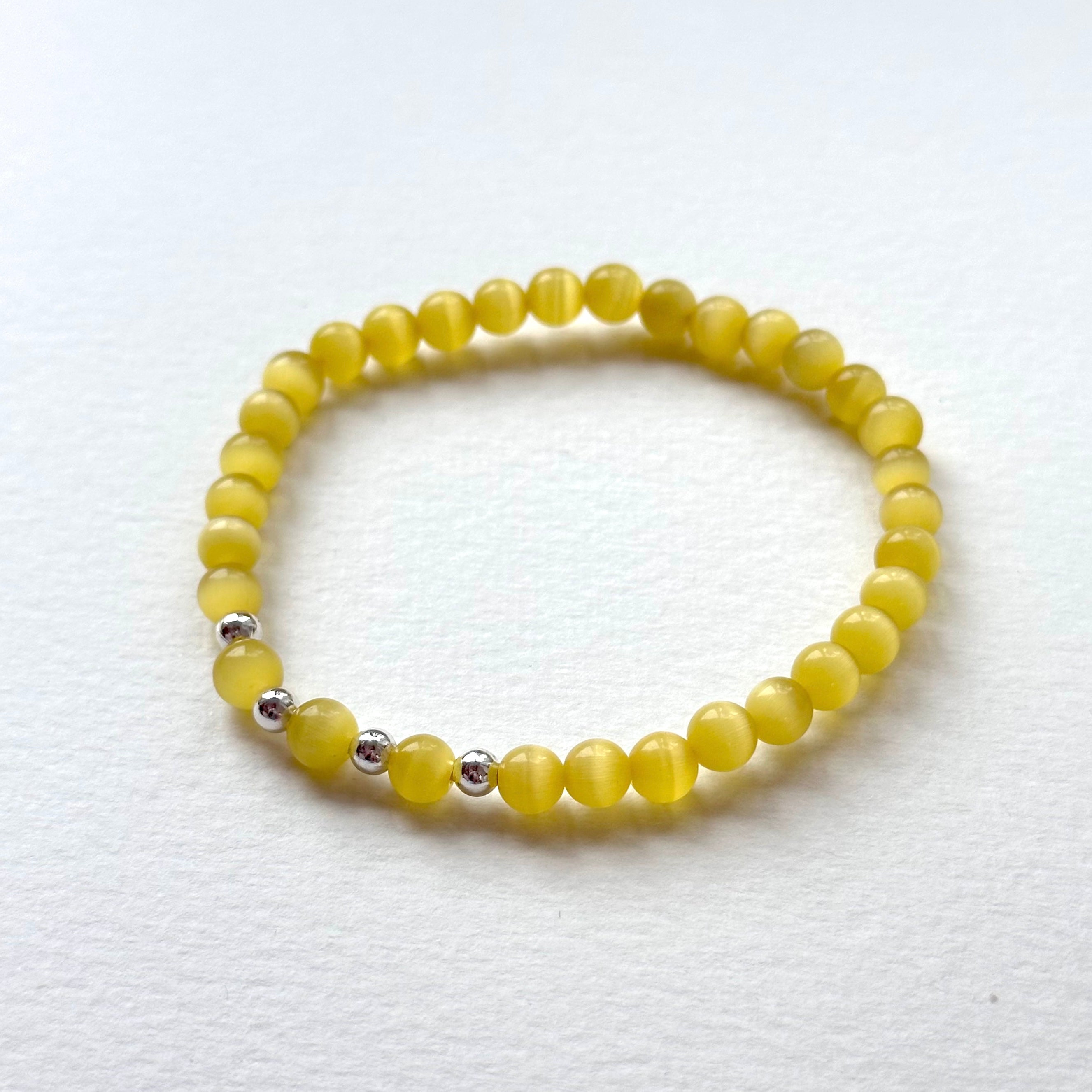 BS284 [Stone of Luck] Yellow Cat's Eye Stone Simple Silver-plated Light Bracelet
