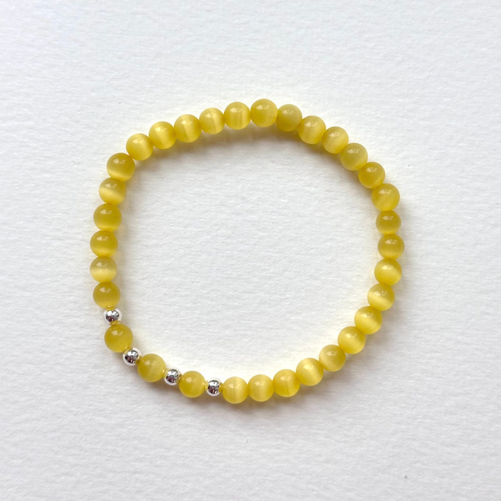 BS284 [Stone of Luck] Yellow Cat's Eye Stone Simple Silver-plated Light Bracelet